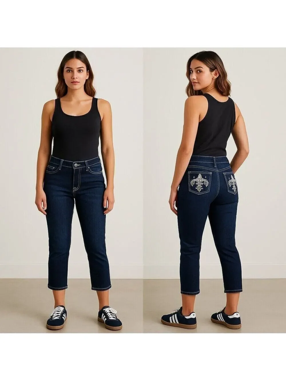 TRU LUXE✨ Women’s Mid-Rise Embellished Capri Jeans 💎🌟👡 Size 8